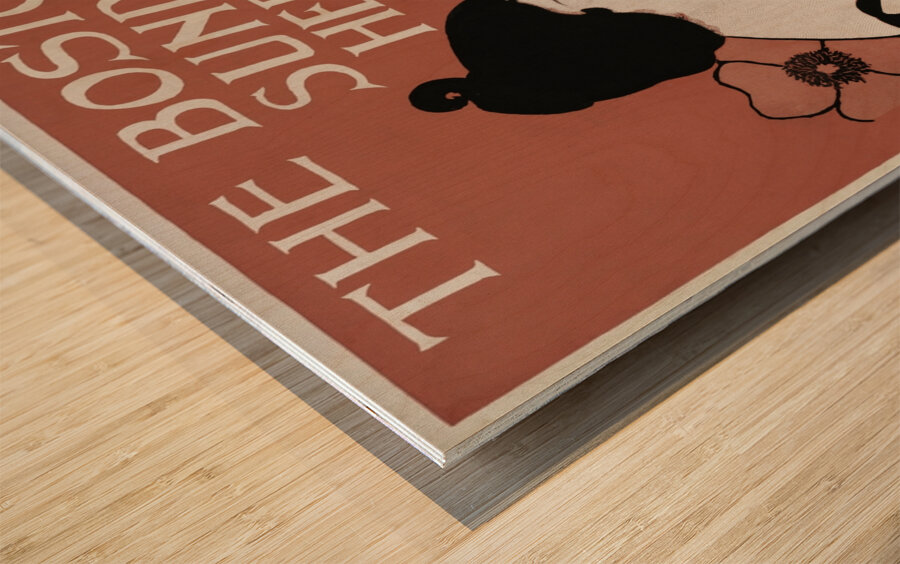 The Boston Sunday Herald 1895–1901 vintage poster of a woman reading a newspaper in art nouveau style by Ethel Reed.  Wood print