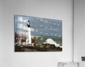 Waves Crash By Portland Head Lighthouse as Sun Breaks Through Clouds Acrylic Print