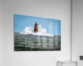 Giant Waves Around Stone Tower of Whaleback Light in Maine Acrylic Print