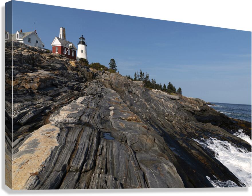 Pemaquid Point Lighthouse Over Unique Rock Formations Along Maine Coastline Canvas Print