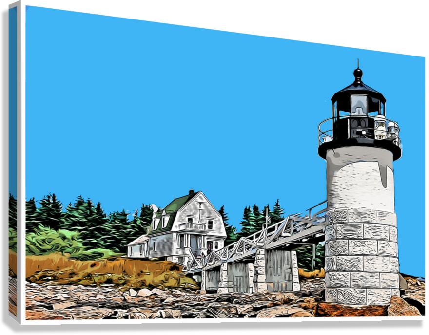 Marshall Point Light with Keepers Museum in Midcoast Maine - Illus. Canvas Print