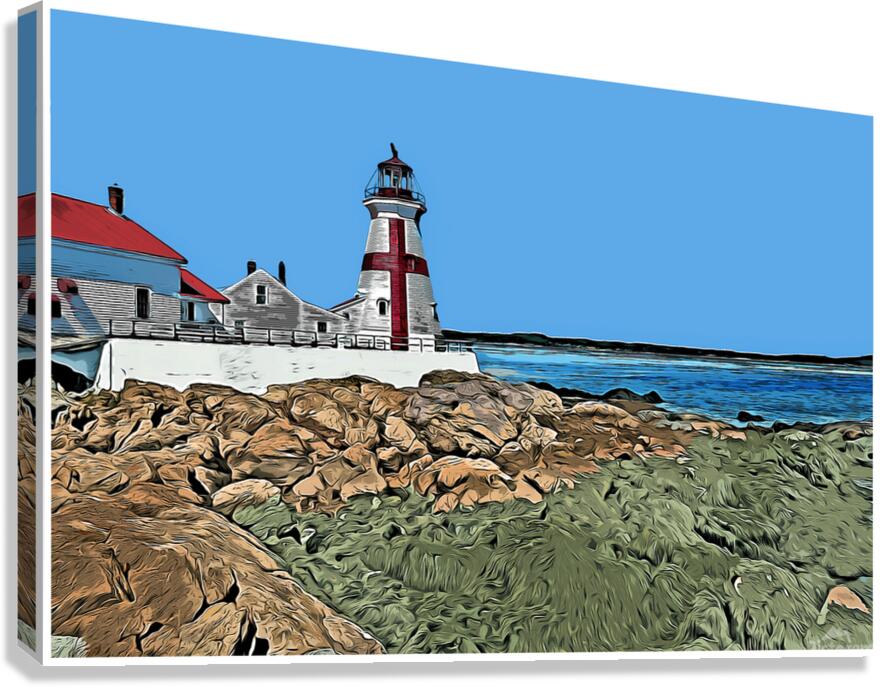 Head Harbor Lighthouse Overlooking Bay of Fundy in Canada  - Illus. Canvas Print