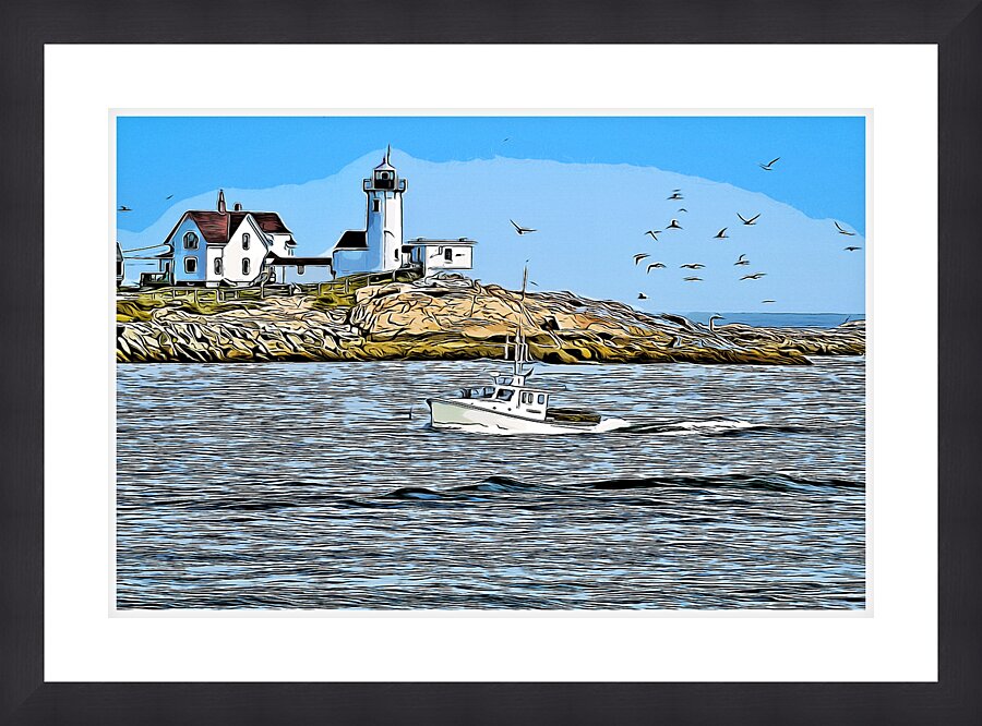 Eastern Point Lighthouse Guides Lobster Boat in Massachusetts - Illus. Picture Frame print
