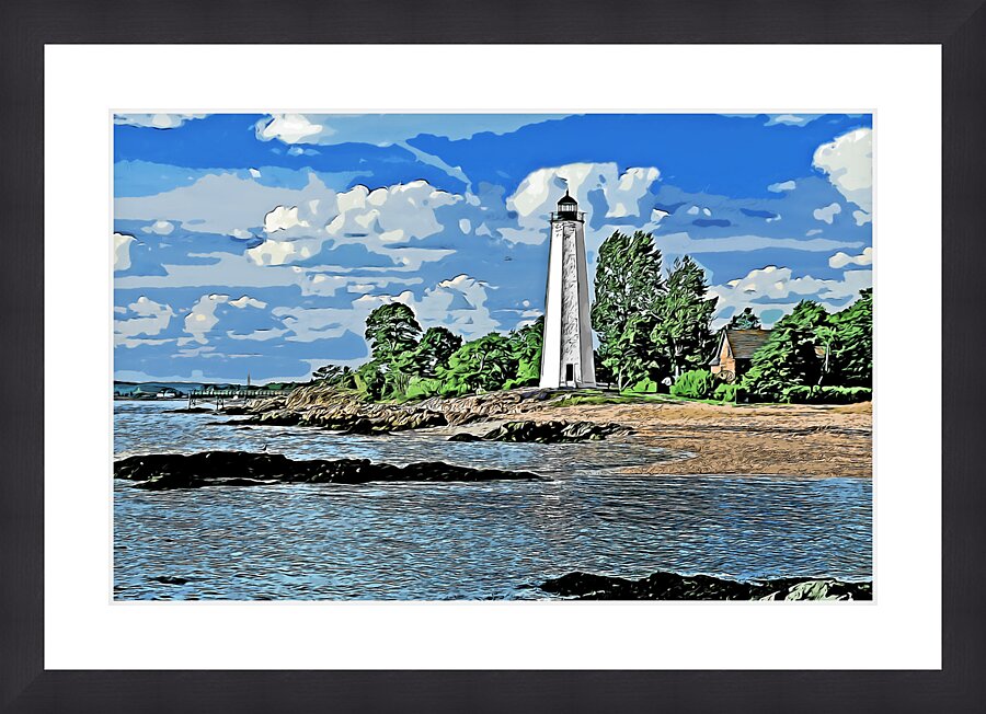 Five Mile Point Lighthouse in Connecticut - Illus. Picture Frame print