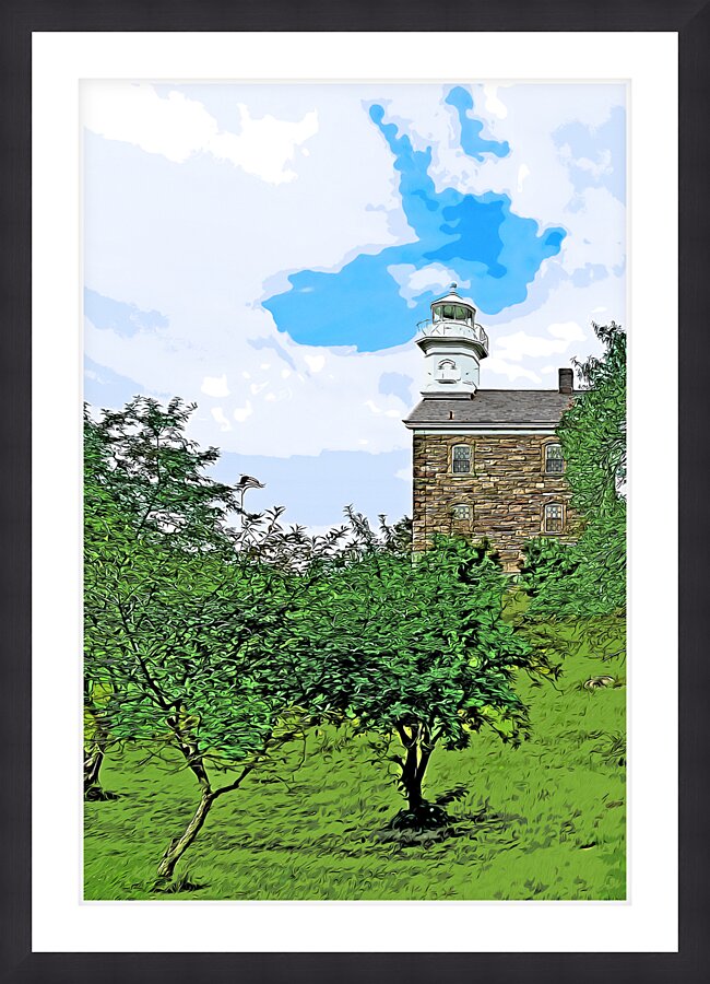 Great Captain Island Lighthouse on Hilltop in Connecticut - Illus. Picture Frame print