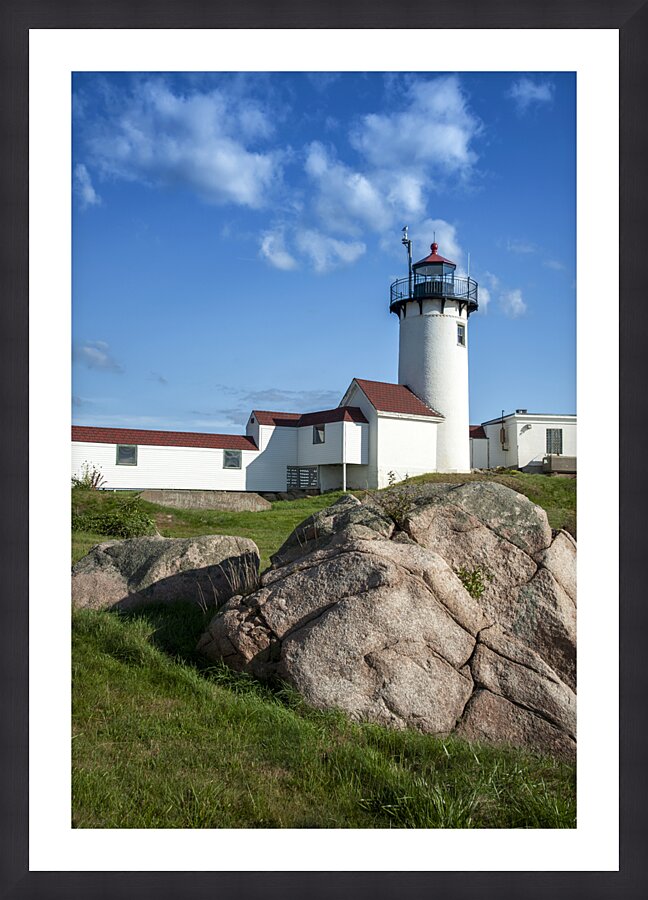 Boulder Shaped Like Wave in Front of Eastern Point Lighthouse in Massachusetts Picture Frame print