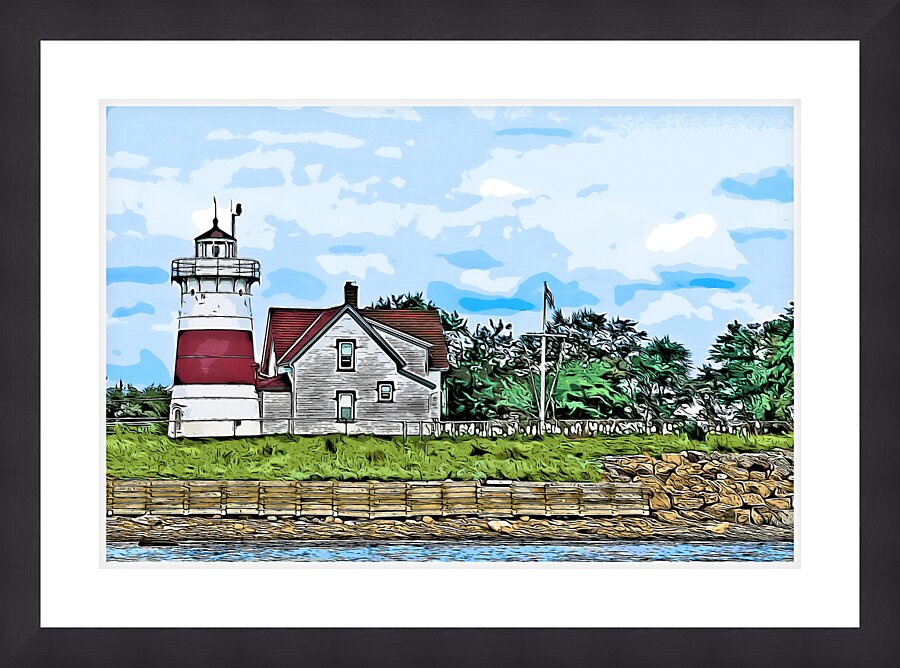 Stratford Point Lighthouse on Overcast Day in Connecticut - Illus. Impression et Cadre photo