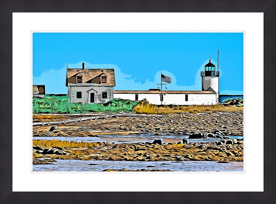Cape Porpoise Lighthouse At Low Tide in Maine - Illus. Picture Frame print