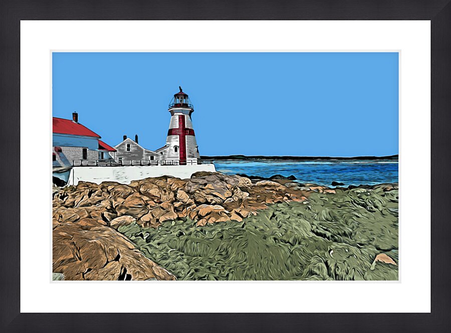 Head Harbor Lighthouse Overlooking Bay of Fundy in Canada  - Illus. Picture Frame print