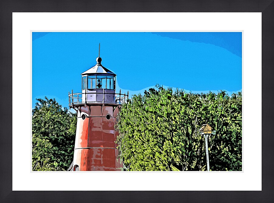Pink Isle La Motte Lighthouse Tower in Lake Champlain in Vermont - Illus. Picture Frame print