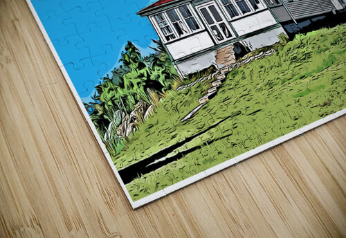 Bakers Island Lighthouse on Summer Day in Salem in Massachusetts - Illus. Allan Wood puzzle