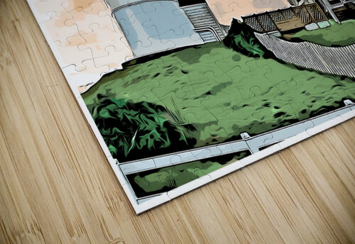 Sun Setting Behind Nobska Lighthouse on Cape Cod in Massachusetts - Illus. Allan Wood puzzle