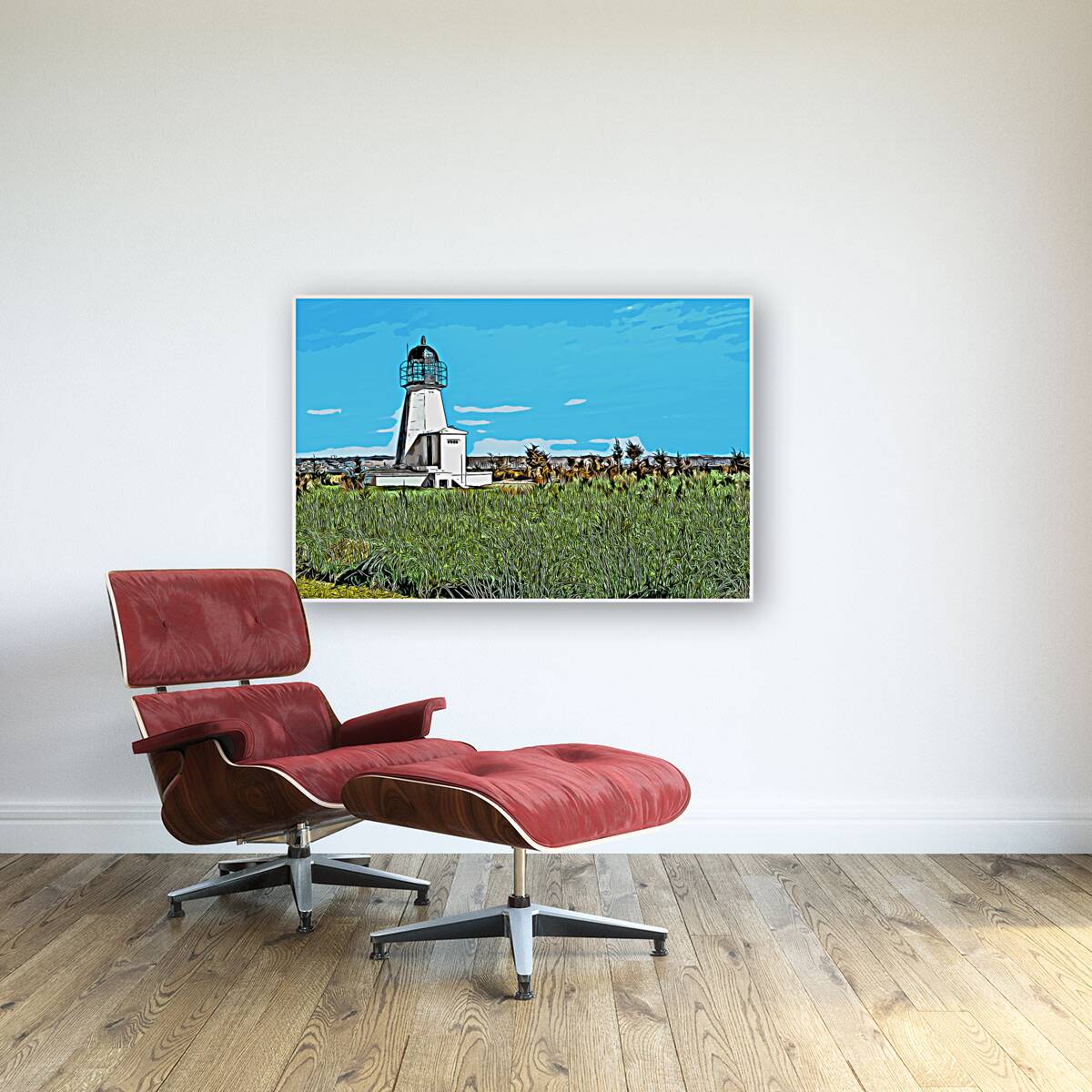 Sandy Point Light Overlooks Narragansett Bay in Rhode Island -Illus. Reproduction