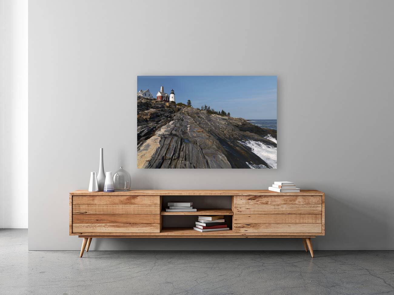 Pemaquid Point Lighthouse Over Unique Rock Formations Along Maine Coastline Reproduction