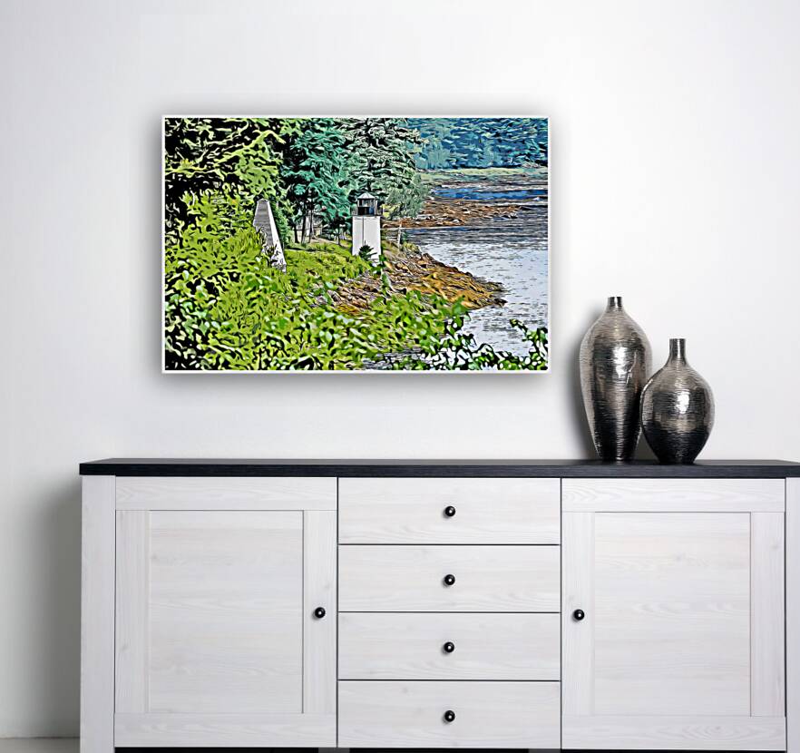 Whitlocks Mill Lighthouse and Fog Tower on River in Northernmost Maine - Illus. Reproduction