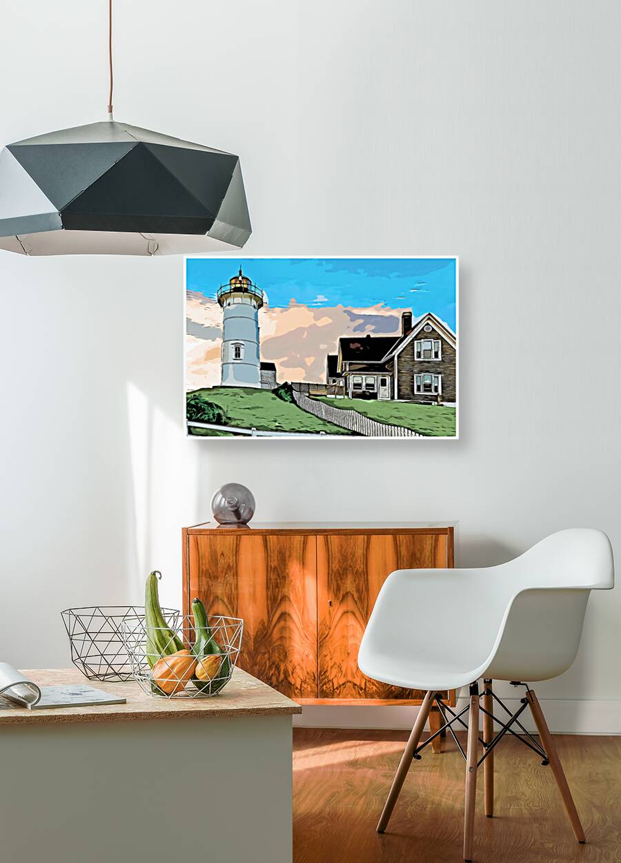 Sun Setting Behind Nobska Lighthouse on Cape Cod in Massachusetts - Illus. Reproduction