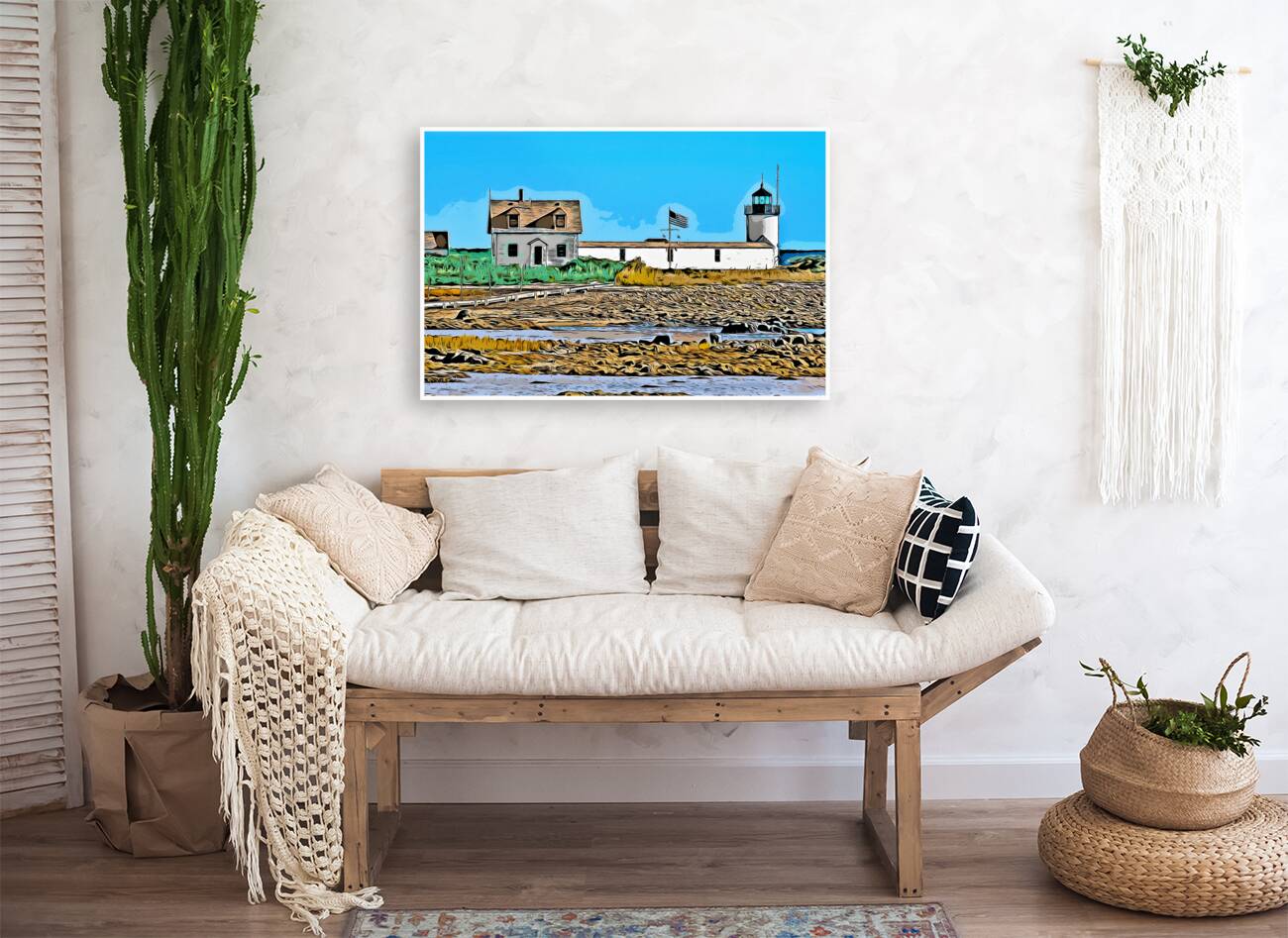 Cape Porpoise Lighthouse At Low Tide in Maine - Illus. Reproduction