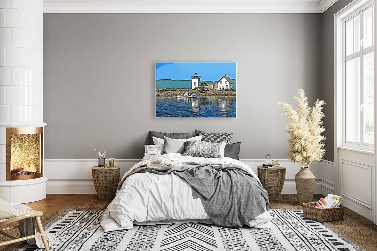 Lobster Boat by Grindle Point Lighthouse in Maine - Illus. Reproduction