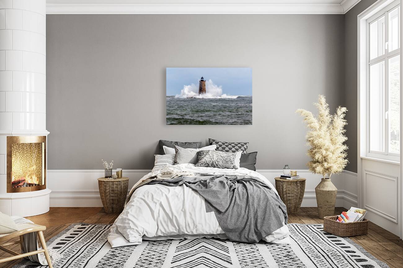 Giant Waves Around Stone Tower of Whaleback Light in Maine Reproduction