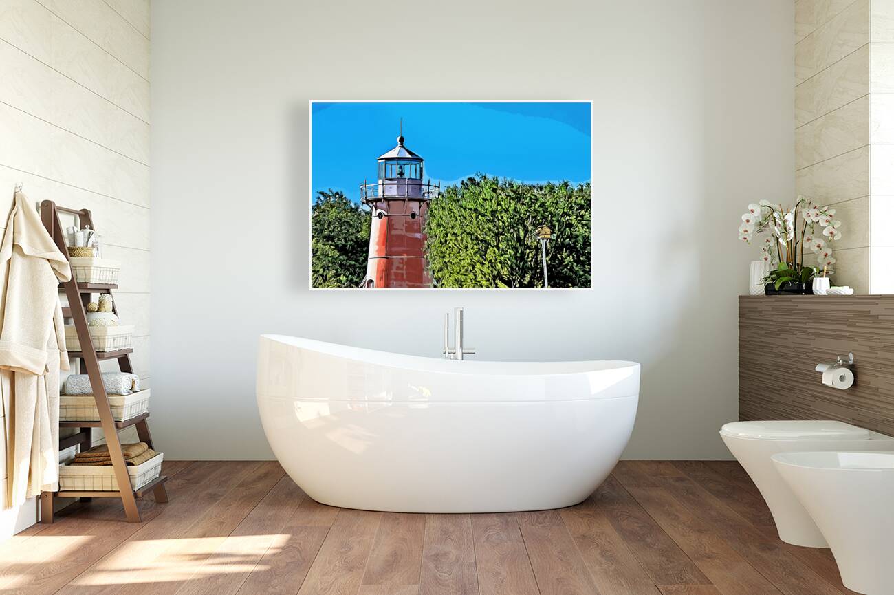 Pink Isle La Motte Lighthouse Tower in Lake Champlain in Vermont - Illus. Reproduction