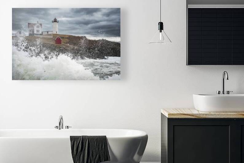 Waves Crash Around Cape Neddick Light As Storm Passes in Maine by Allan Wood