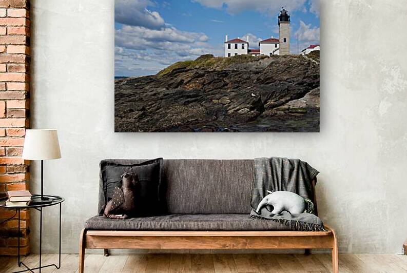 Beavertail Lighthouse Over Dangerous Rocky Shoreline in Rhode Island by Allan Wood