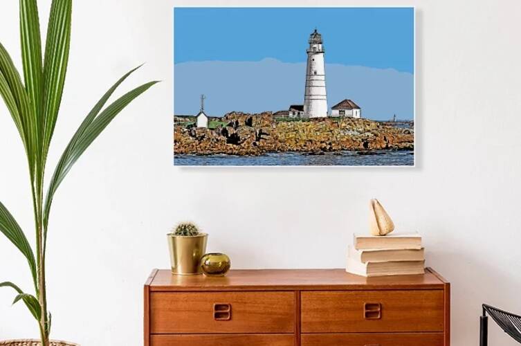 Boston Light on Summer Day in Rocky Massachusetts - Illustration by Allan Wood