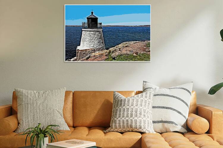 Castle Hill Lighthouse Overlooking Narragansett Bay in Rhode Island - Illus. by Allan Wood