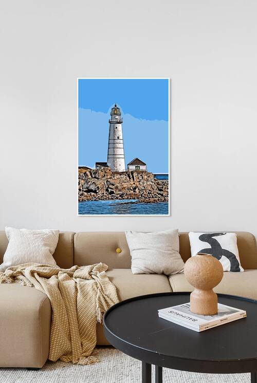 Boston Harbor Lighthouse Tower on Rocky Island in Massachusetts - Illus. by Allan Wood