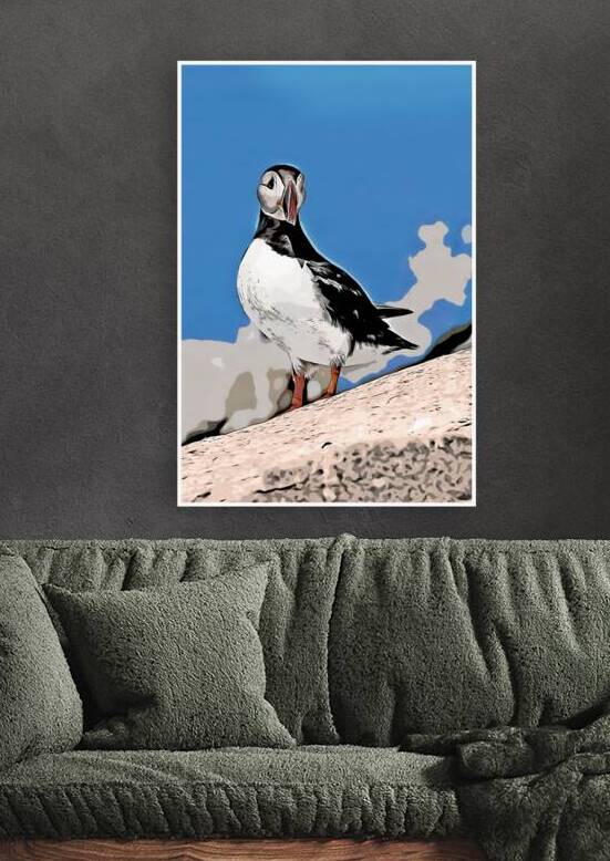 Atlantic Puffin Bird on Rocky Island Off Maine Coast - Illus. by Allan Wood