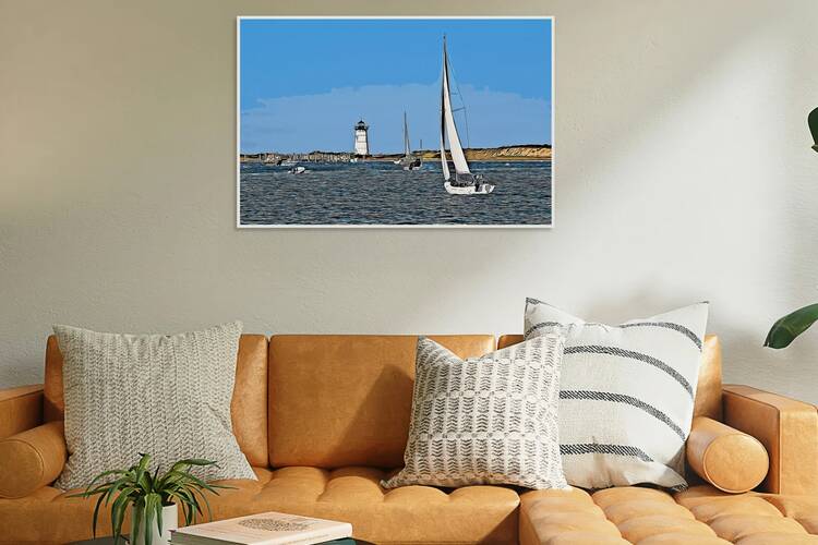 Sailing in Edgartown Harbor by Lighthouse on Marthas Vineyard - Illus. by Allan Wood