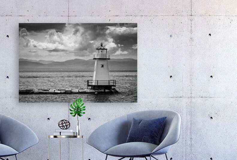 Burlington Breakwater North Light on Lake Champlain in Vermont - B&W by Allan Wood