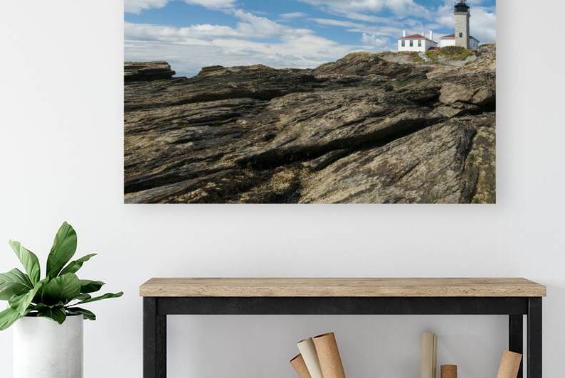 Beavertail Lighthouse Over Unique Rock Formations Outside of Newport Rhode Island by Allan Wood