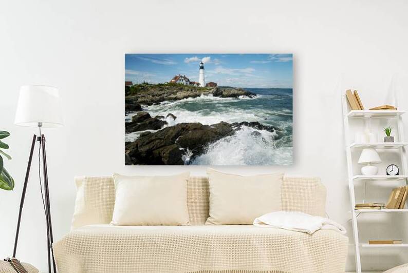 High Tide Surf Breaking Around Portland Head Light in Maine by Allan Wood
