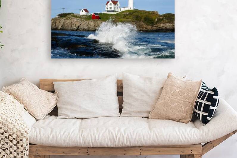 Waves Breaking by Cape Neddick Nubble Light in Maine by Allan Wood