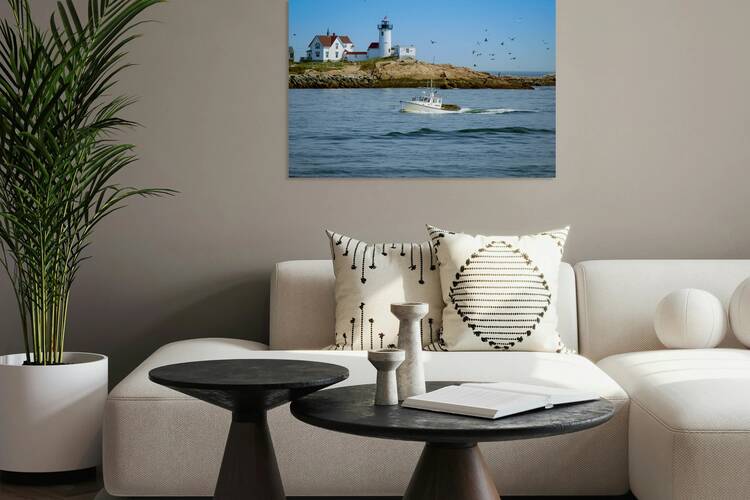  Lobster Boat Passes Eastern Point Lighthouse in Gloucester Harbor in Massachusetts by Allan Wood