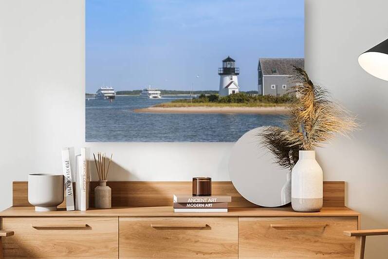 Ferries Passing By Hyannis Harbor Lighthouse on Cape Cod in Massachusetts by Allan Wood