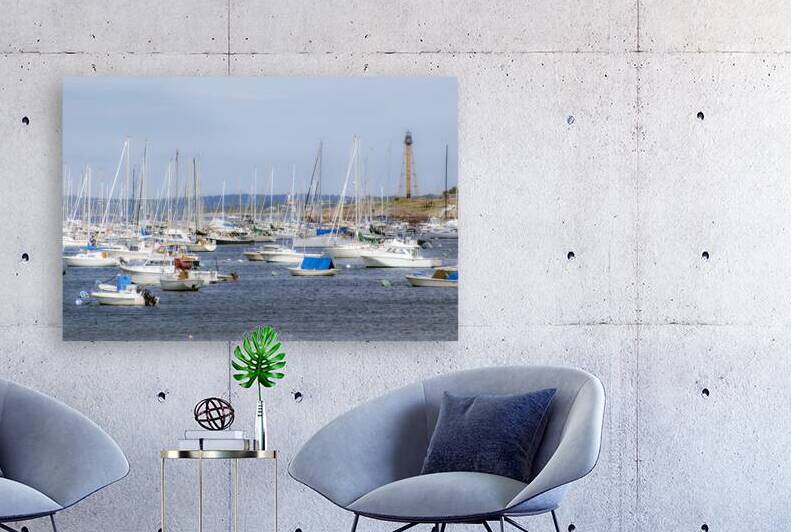 Marblehead Light Overlooking Moored Boats in Massachusetts Harbor by Allan Wood