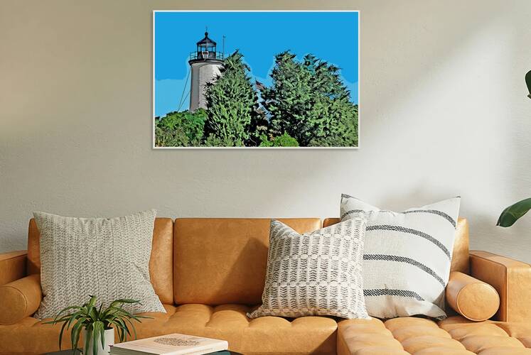Cape Poge Lighthouse Among Evergreens on Marthas Vineyard in Massachusetts- Illus. by Allan Wood