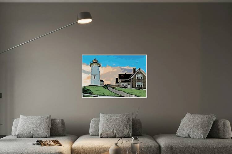 Sun Setting Behind Nobska Lighthouse on Cape Cod in Massachusetts - Illus. by Allan Wood