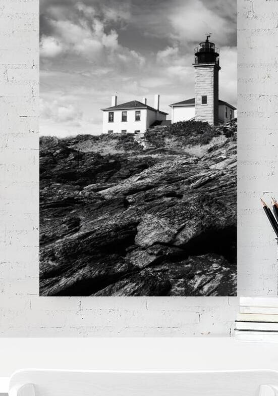 Beavertail Lighthouse on Unique Rock Formations in Rhode Island - B&W by Allan Wood