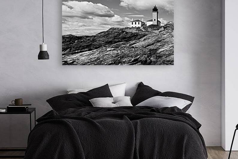 Beavertail Lighthouse Over Jagged Rocks Outside of Newport Rhode Island - B&W by Allan Wood