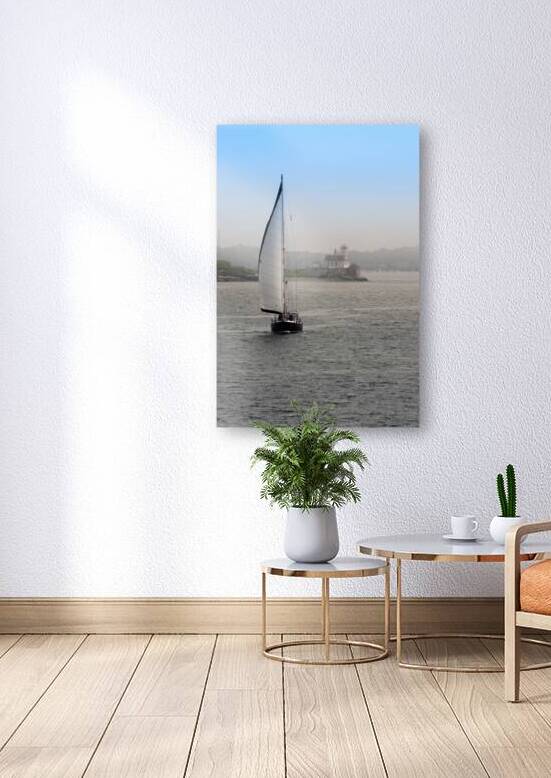 Sailboat Passes Rose Island Lighthouse as Fog Begins to Lift in Rhode Island by Allan Wood