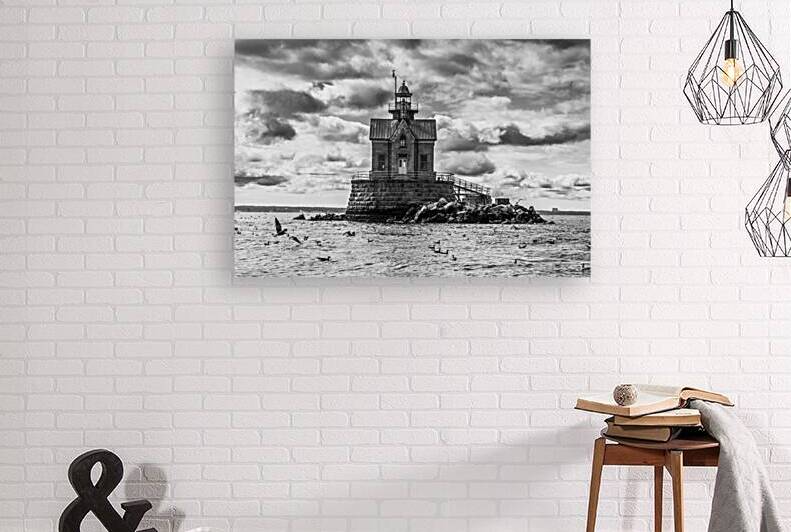 Haunted Middleground Stratford Shoal Lighthouse in Connecticut -B&W by Allan Wood