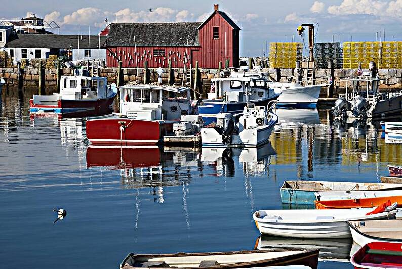 Lobster and Fishing Boats in Rockport Harbor and Motif Number 1 in Massachusetts by Allan Wood