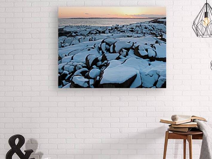 Sunset on Rocky Coast After Snowstorm in Maine by Allan Wood