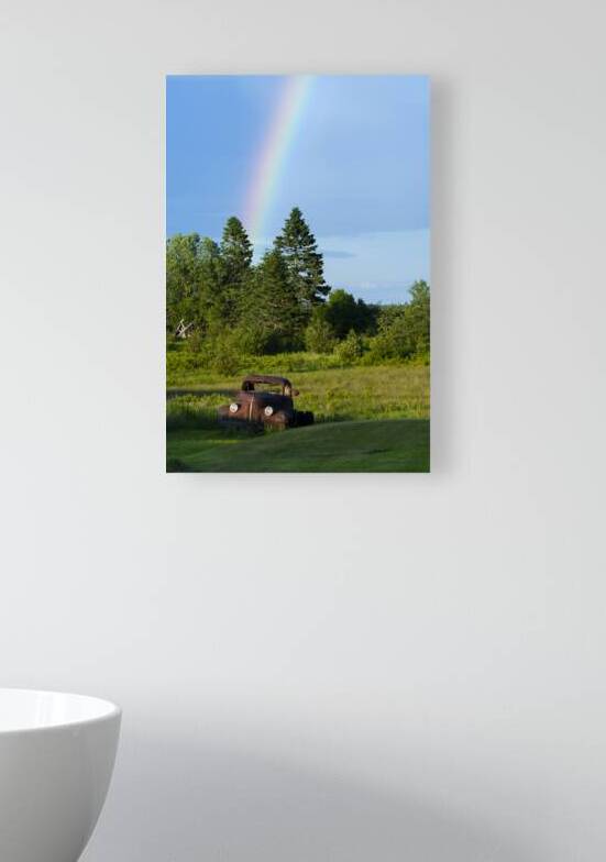 Rainbow by Old Truck in Field in Northern Maine by Allan Wood