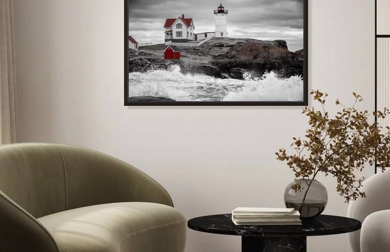 Stormy Seas Around Cape Neddick or Nubble Lighthouse in Maine - B&W by Allan Wood