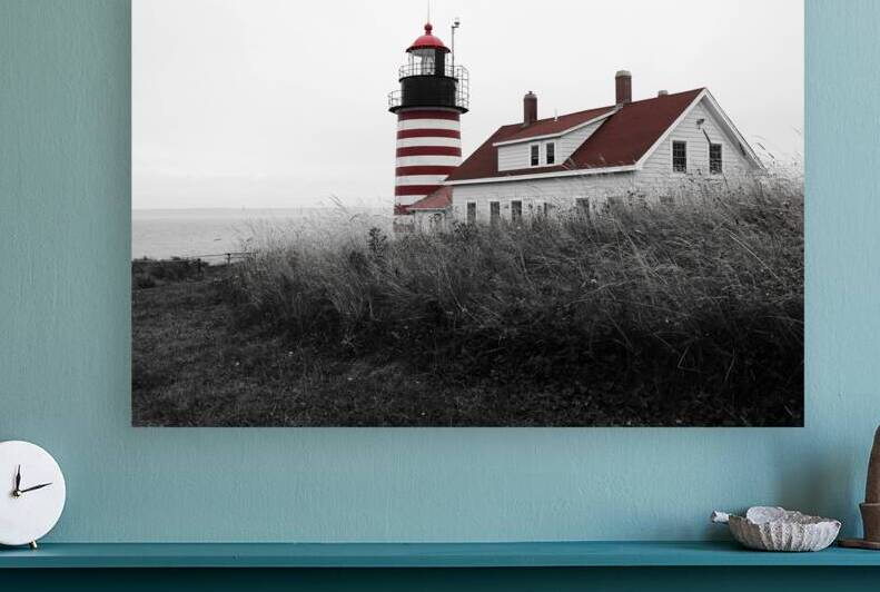 West Quoddy Head Light on Foggy Day in Down East Maine -B&W by Allan Wood