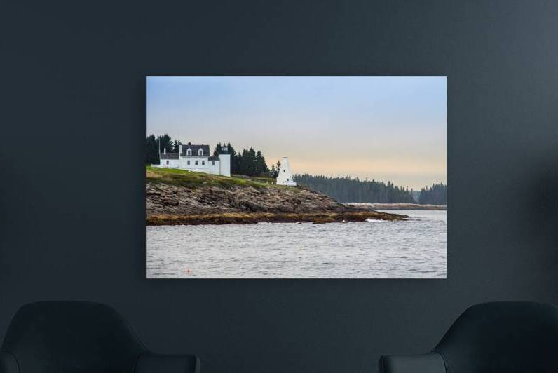 Setting Sun Breaking Through Clouds Over Tenants Harbor Light in Maine by Allan Wood